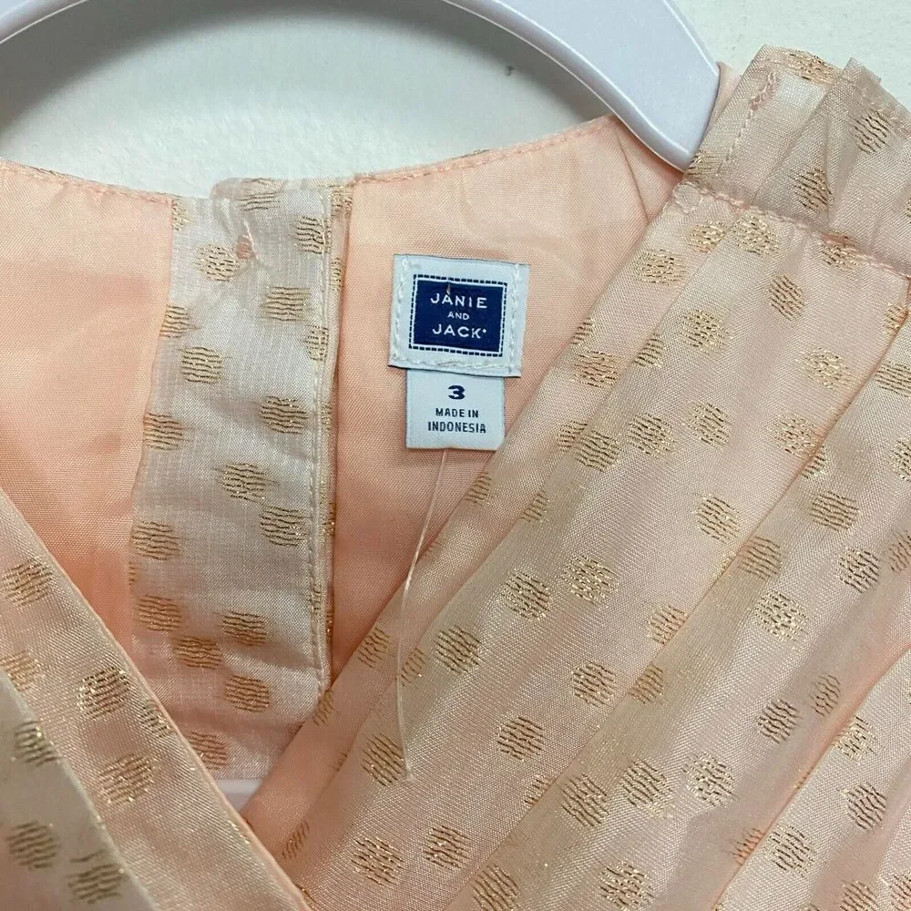 Janie and Jack Beautiful Peach Easter Overlay Dress Size 3 Girls Pleated‎